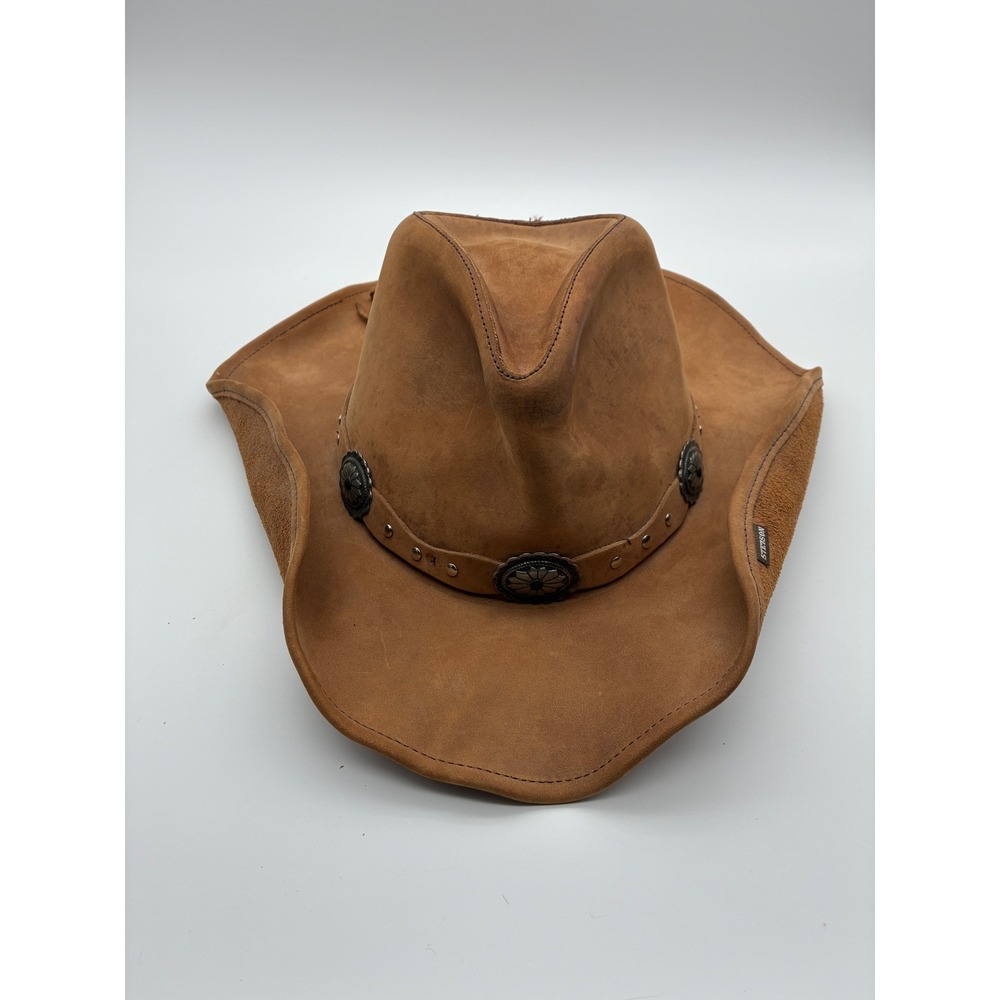 Stetson Leather Cowboy Hat Brown Rodeo Drive Collection Concho Studded Large